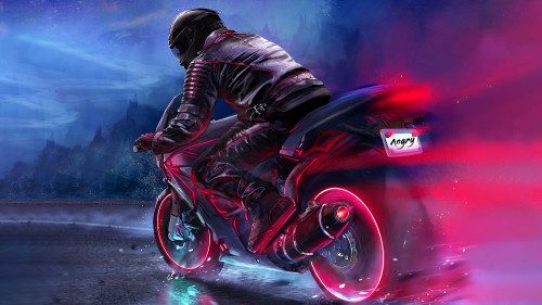 biker motorcycle retrowave digital art 2