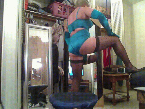 HEATH GRUSSING = My Slave in Satin Parfait Lingerie by Affinitas Danielle Bra & Panty Set Peacock Bl