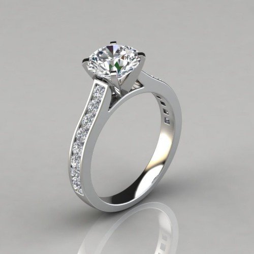 Cathedral Round Cut Channel Set Moissanite Engagement Ring 3