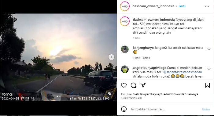 Unggahan video viral yang memperlihatkan aksi nekat pejalan kaki menyeberangi jalan tol di Medan.